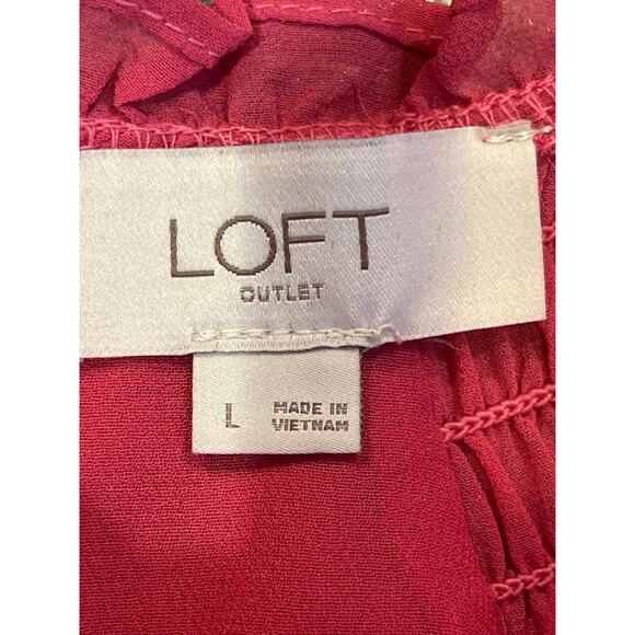 Loft Outlet Pink Long Sleeve with Smocked Neckline Blouse Large Lined - Picture 4 of 7